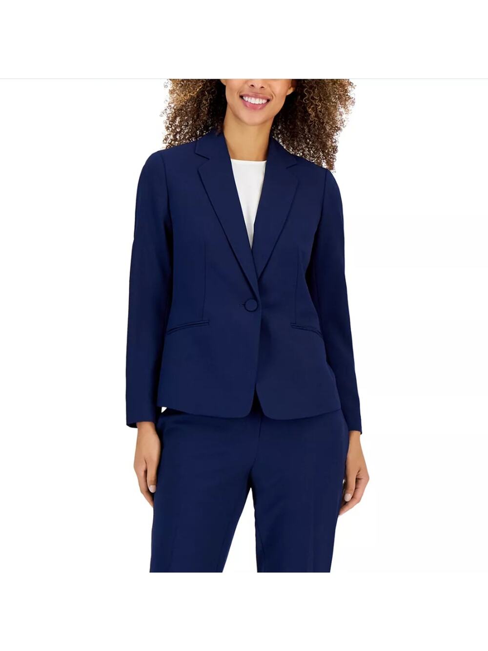 Le Suit Women Indigo Blue Crepe Formal Classic One-Button Suit Blazer Size US 6